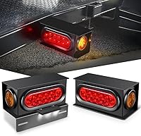 Nilight 2PCS Steel Trailer Light Box Kit: 6" Oval Red Tail Lights, 2" Amber Markers, 3-LED License Plate - Waterproof DOT Approved