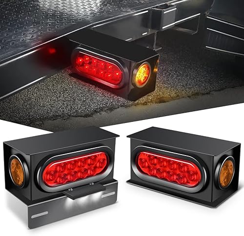Nilight Juego de 2 cajas de luz de acero para remolque con placa de matrícula LED de 6 pulgadas, luces traseras rojas ovaladas de 2 pulgadas, luces