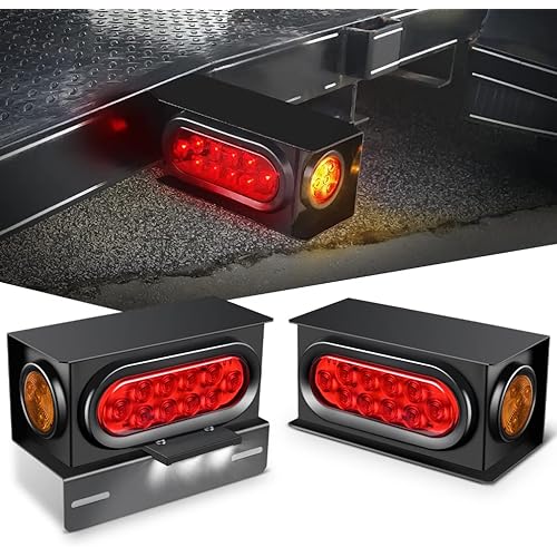 Nilight 2PCS Steel Trailer Light Boxes Housing Kit w/ 3LED License Plate Light 6Inch Oval Red Trailer Tail Lights 2 Inch Round Amber Side Marker Lights w/Grommet Plugs