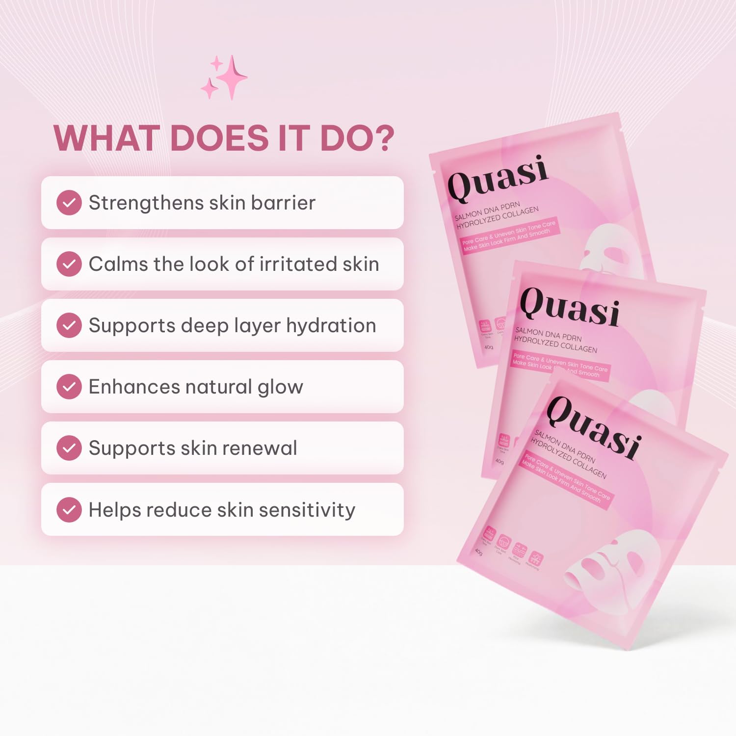 Quasi Salmon PDRN Collagen Mask - Korean Skin Care Gel Gesichtsmaske für Hydratation, Straffung & Glättung der Hautpflege, Kollagen Boost & Pore Care - 4 Masken, nicht reizend, natürliche