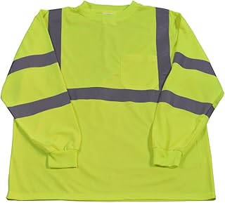 Petra Roc LTSL3-3X High-Vis Safety T-Shirt Long Sleeve, ANSI Class 3, Lime Birdseye Mesh, One Chest Pocket, 3X