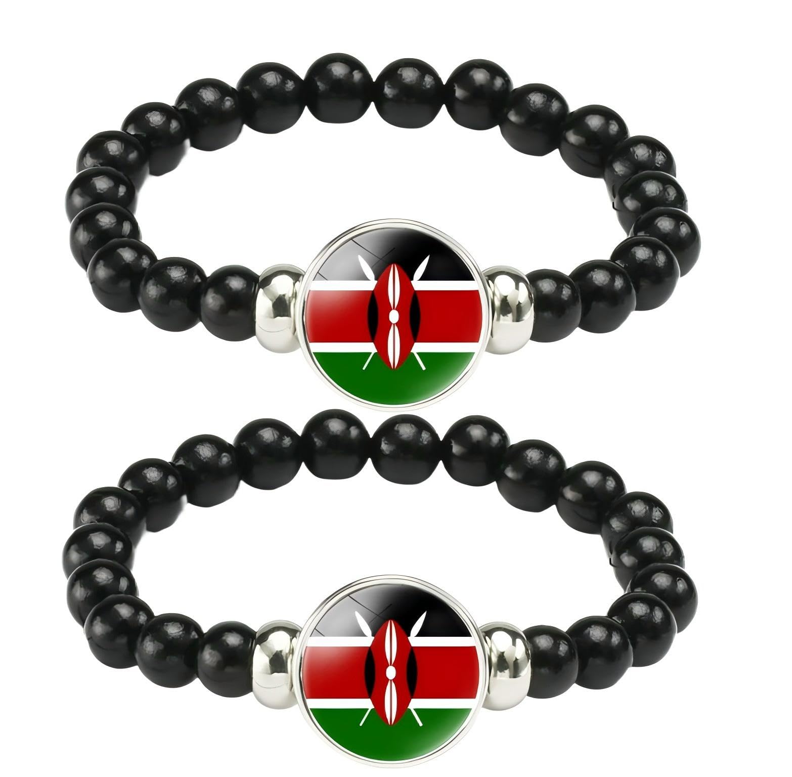 ZENRUIMING 2Pcs Kenya Flag Bracelet, Handmade Beaded Elastic