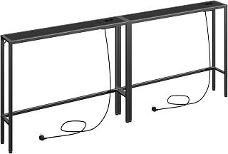 MAHANCRIS Konsolentisch mit Ladestation, 2er Set, 200 cm Eingangstisch, Schmaler Beistelltisch, Flurtisch mit Steckdosen und USB-Anschlüssen, für Wohnzimmer, Schlafzimmer, Schwarz ACTBK968UE01S2