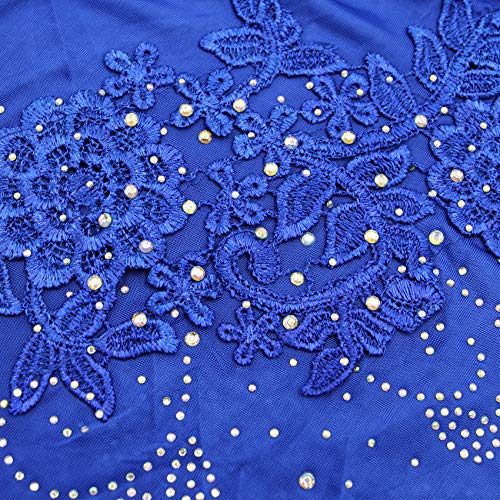 Women One Piece Muslim Hijab Lace Applique Head Wrap Scarf Shawl with Rhinestones (Dark blue)