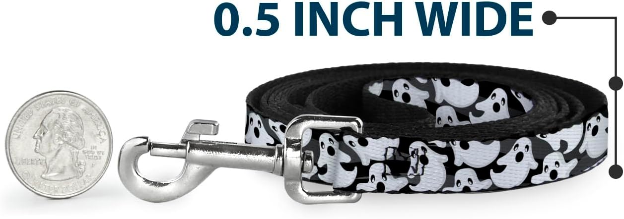 Dog Leash Ghosts Scattered Black White 6 Feet Long 1.5 Inch Wide