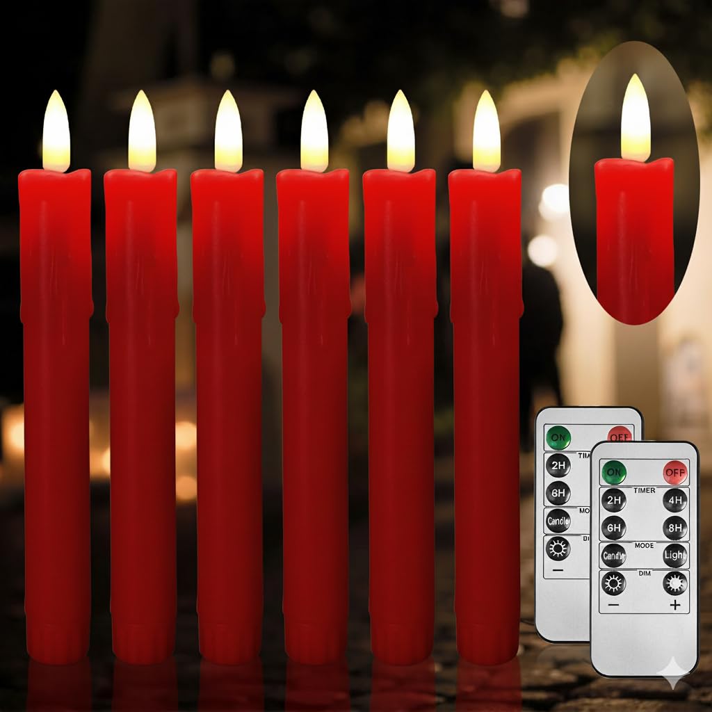 SUNGEGE 6.7 Inch LED Candles Battery Operated, Red, Set of 6