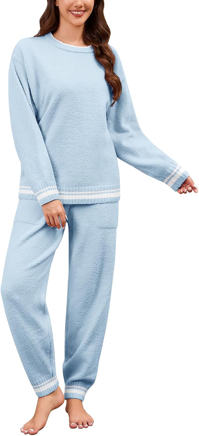 Fleece Pajamas Sets for Women - Warm Winter Cozy Fuzzy Lounge Sets Soft Comfy Long Sleeve 2 Peices Pj Sleepwear