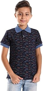 قميص بولو بأكمام قصيرة ونقشة بخطوط شيفرون للأولاد من بونجو