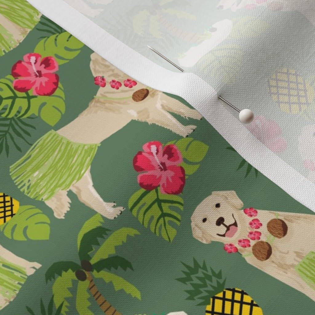 Spoonflower Fabric - Golden Retriever Dogs Summer Tropical Medium Green Dancer Beach Pet Printed on Petal Signature Cotton Fabric by The Yard - Sewing Quilting Apparel Crafts Decor