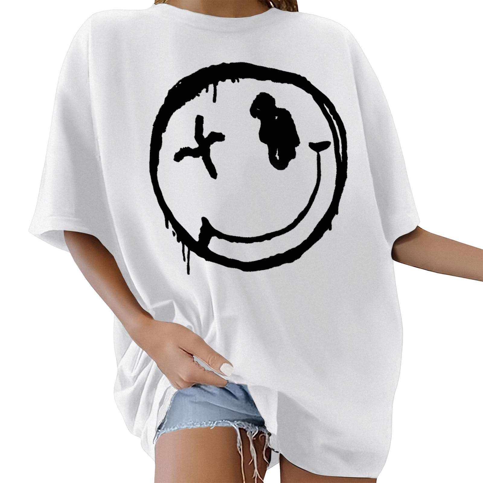 CMTOP Camiseta Mujer Manga Corta Oversize T-Shirt Verano Cuello Redondo Talla Grande Blusas Sólido Camisa Suelto Algodon Casual Camisetas Básica Tops con Estampado