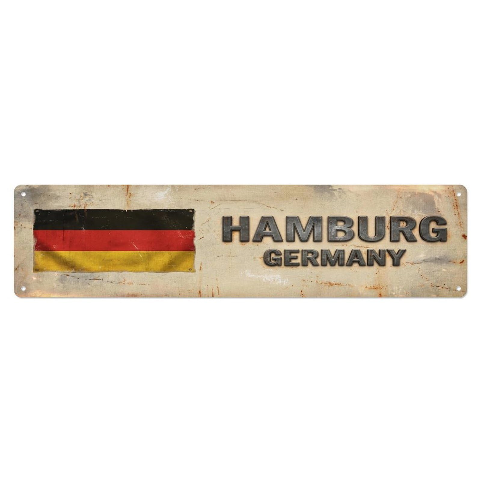 Vintage Hamburg Germany Flag Decor Rustic Travel Metal Tin Sign