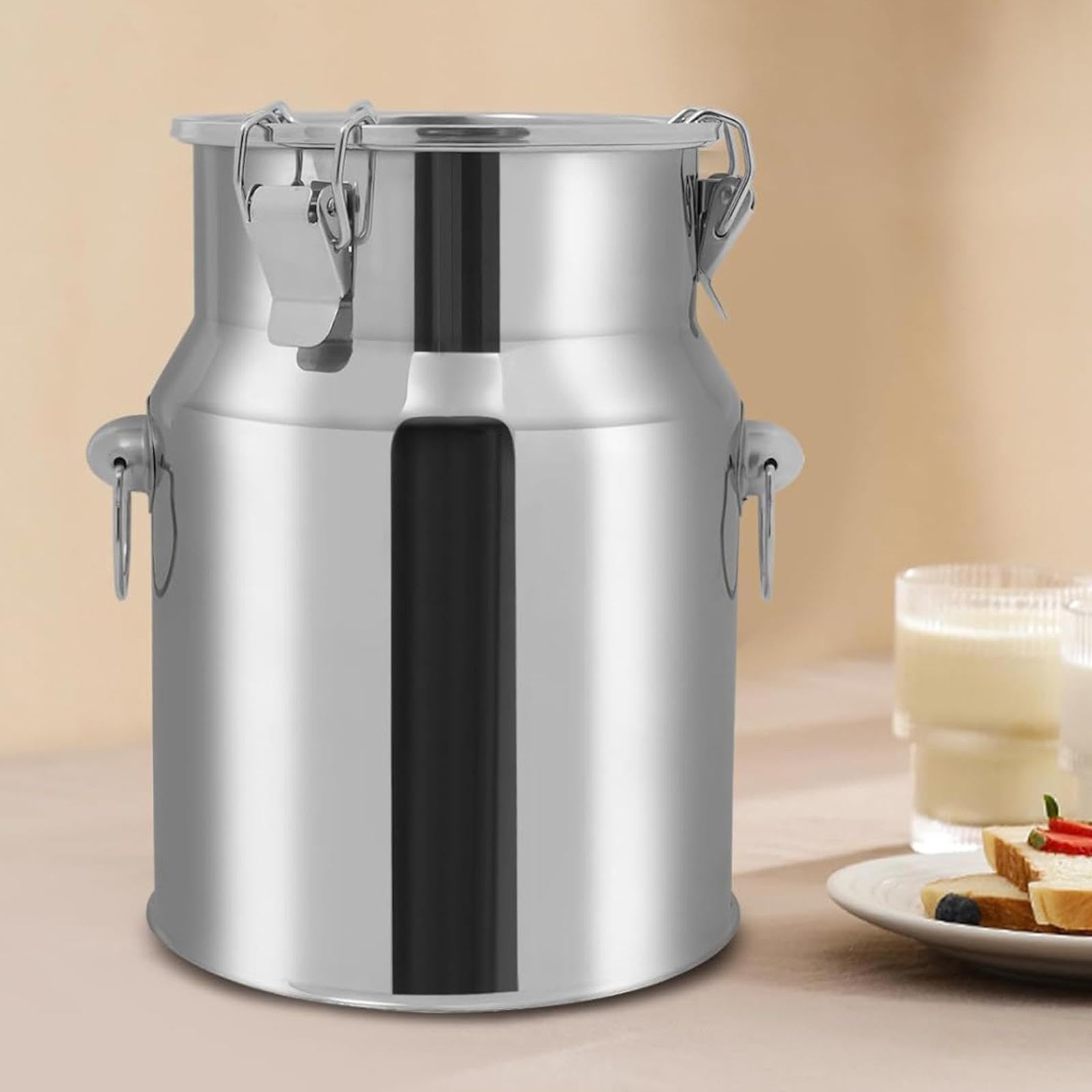 Jarra de agua de acero inoxidable con tapa y grifo para almacenamiento de líquidos en el hogar y la granja