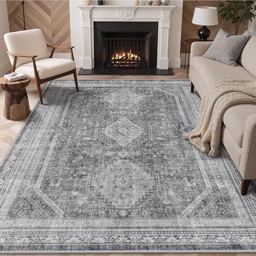 GENIMO 8x10 Area Rugs for Living Room, Machine Washable Non Slip Rugs, Low Pile Lightweight Print Rug for Bedroom, Dining Room, Home Office, Vintage G
