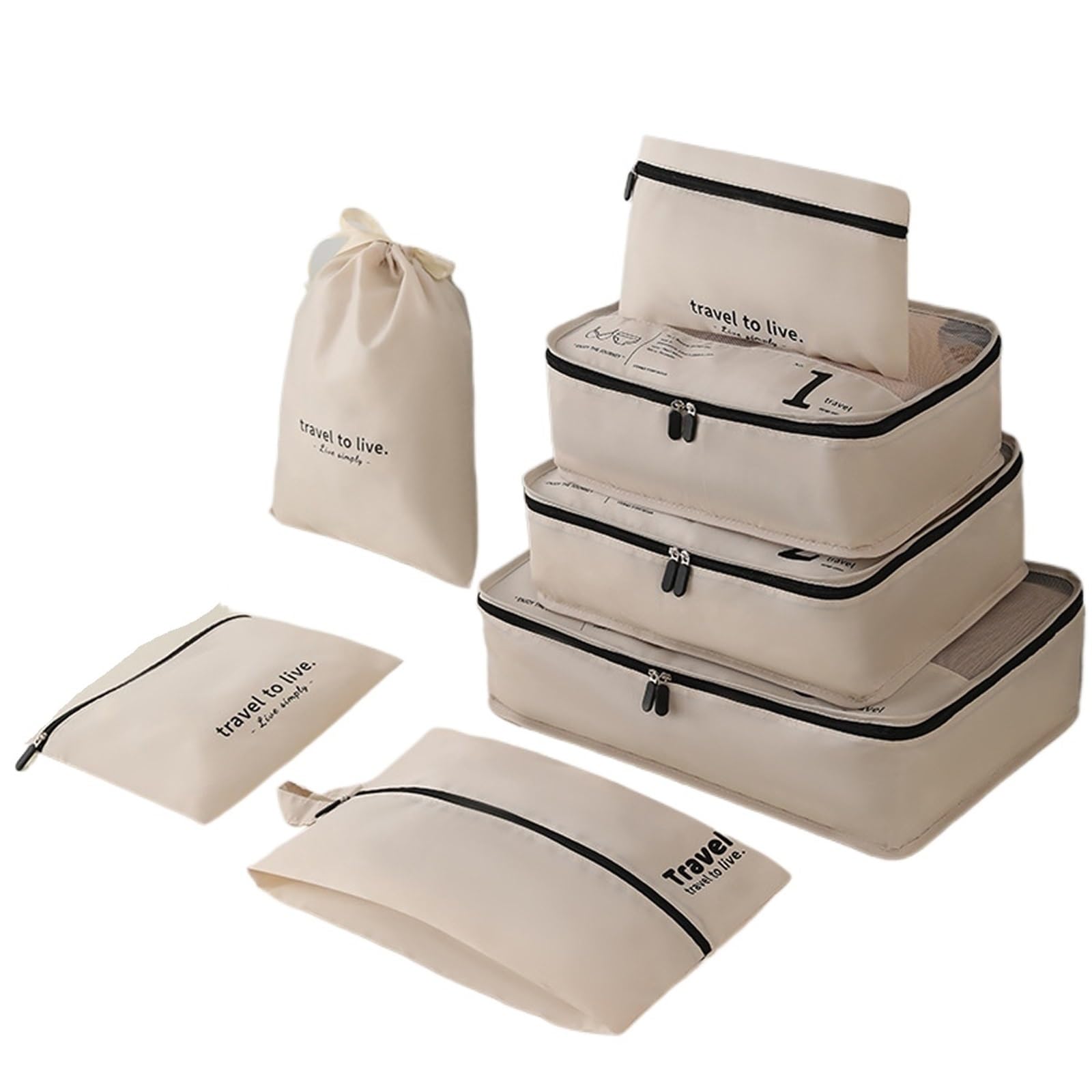 YILWPV 7 Pcs Travel Organiser Packaging Cubes, Lightweight Versatile Luggage Bag Set for Travel(Beige)