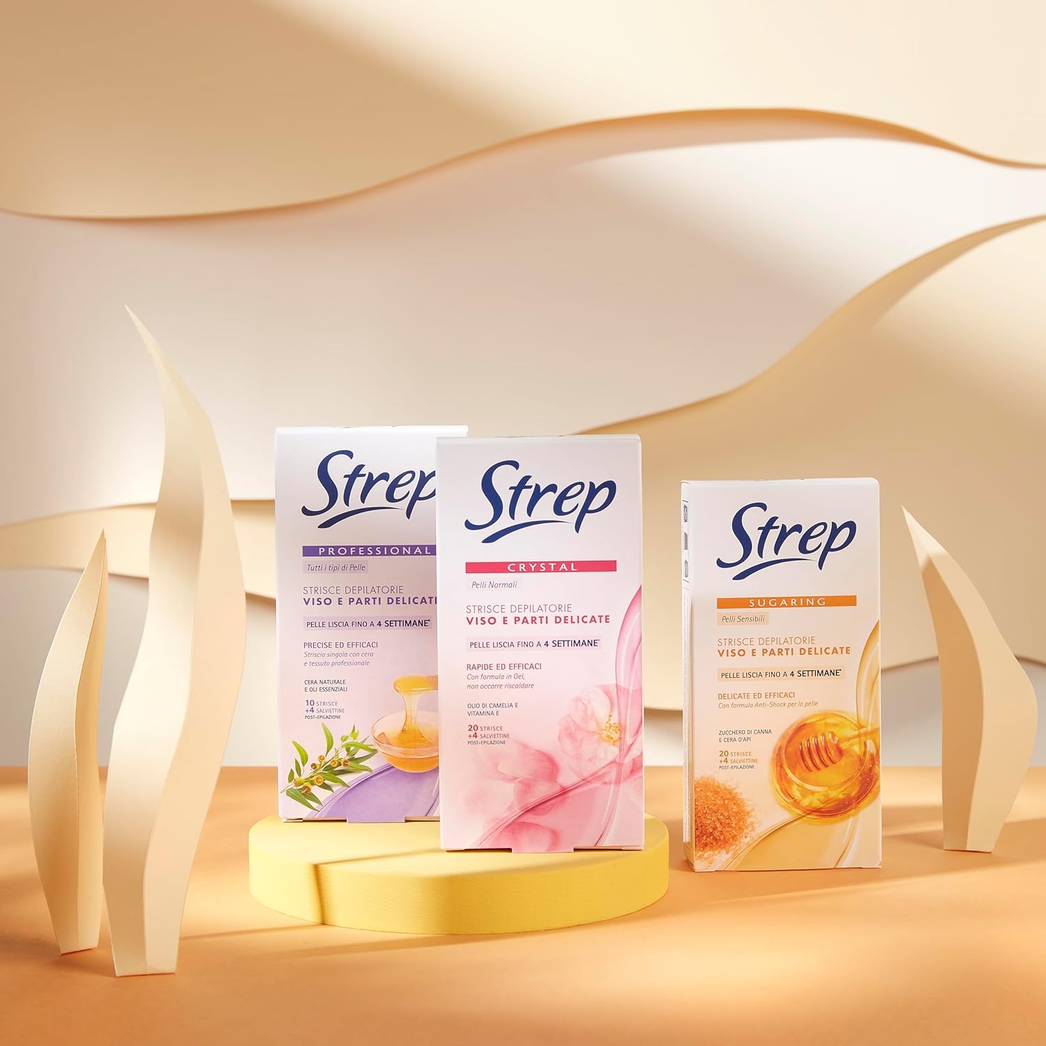 Strep Crystal Strisce Depilatorie Viso E Parti Delicate Con Olio Di Camelia e Vitamina E 20Pz