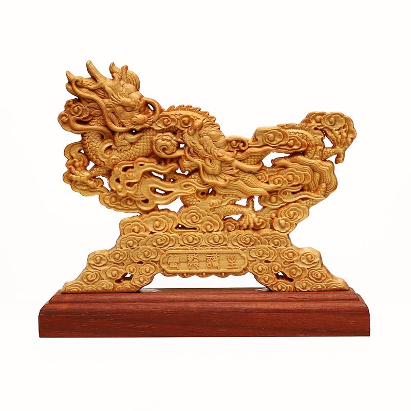 木彫り木製、双龍、昇り龍、置物、開運、インテリア工芸品、骨董品
