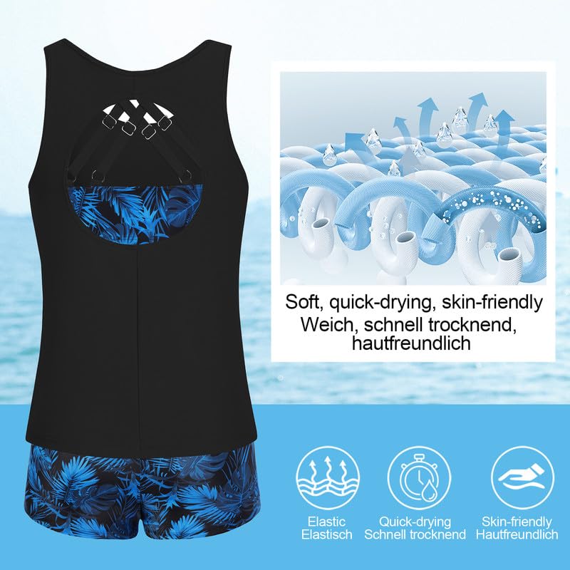 JASAMBAC Traje de baño tankini de 3 piezas para mujer, traje de baño sin mangas con parte superior de bikini