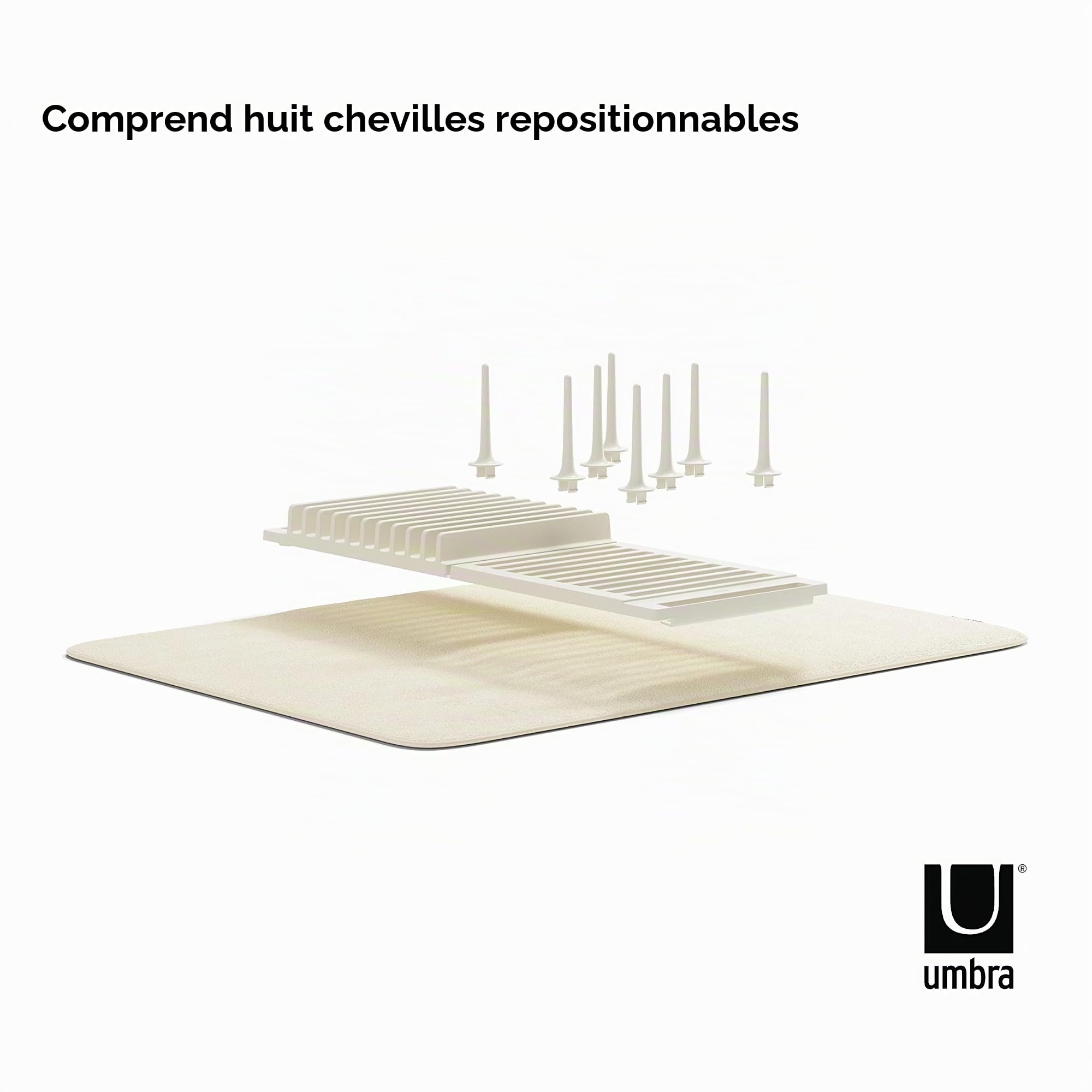 Umbra Udry Peg Égouttoir à Vaisselle en Microfibre avec Tapis d'égouttement Pliable et Peu encombrant, Lin