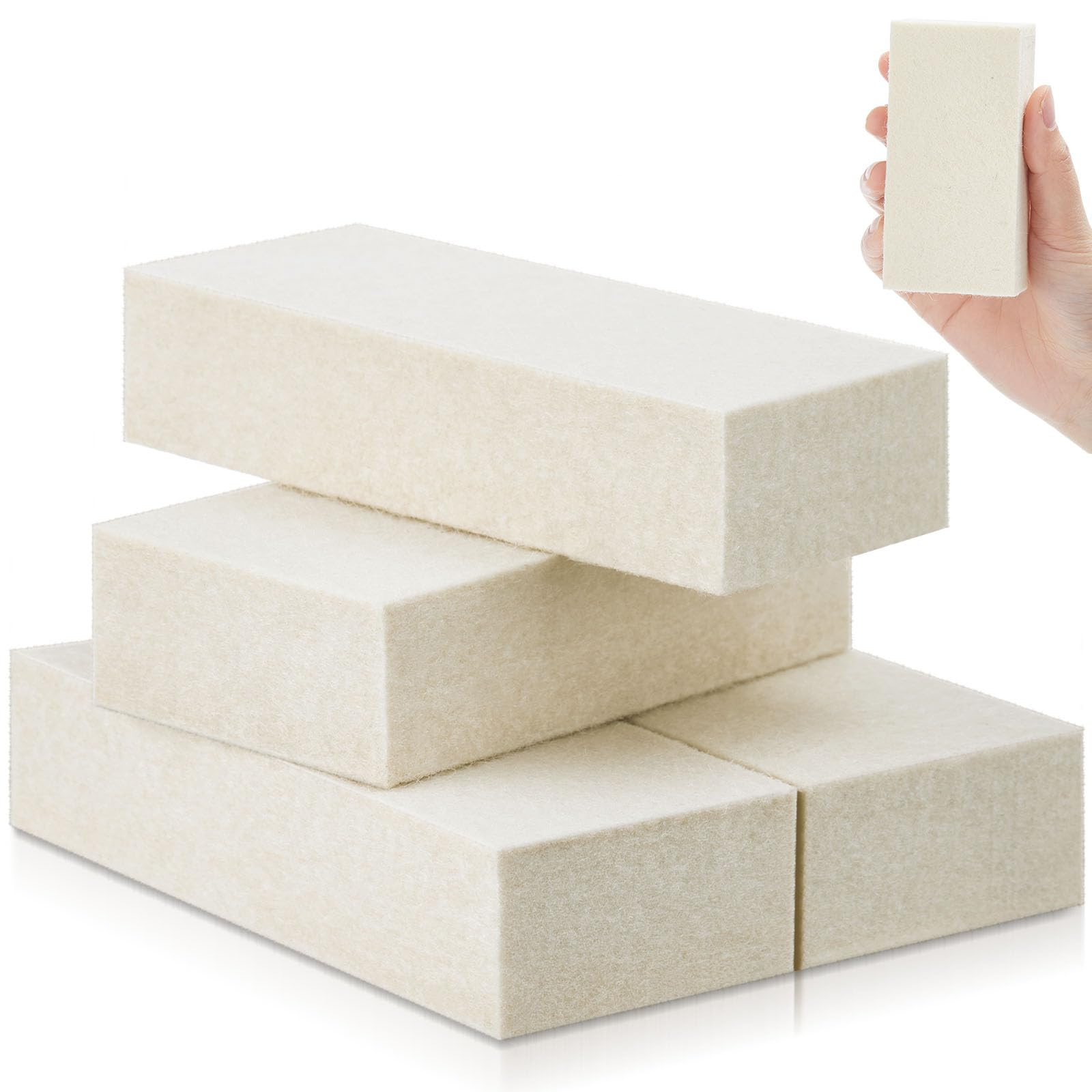 4 Pcs Thickened Felt Blocks Wool Soft Felt Squeegee Automotive Vinyl Wrapping Tool 1'' x 2'' x 4'' White Film Installing Tool for Sandpaper Sanding