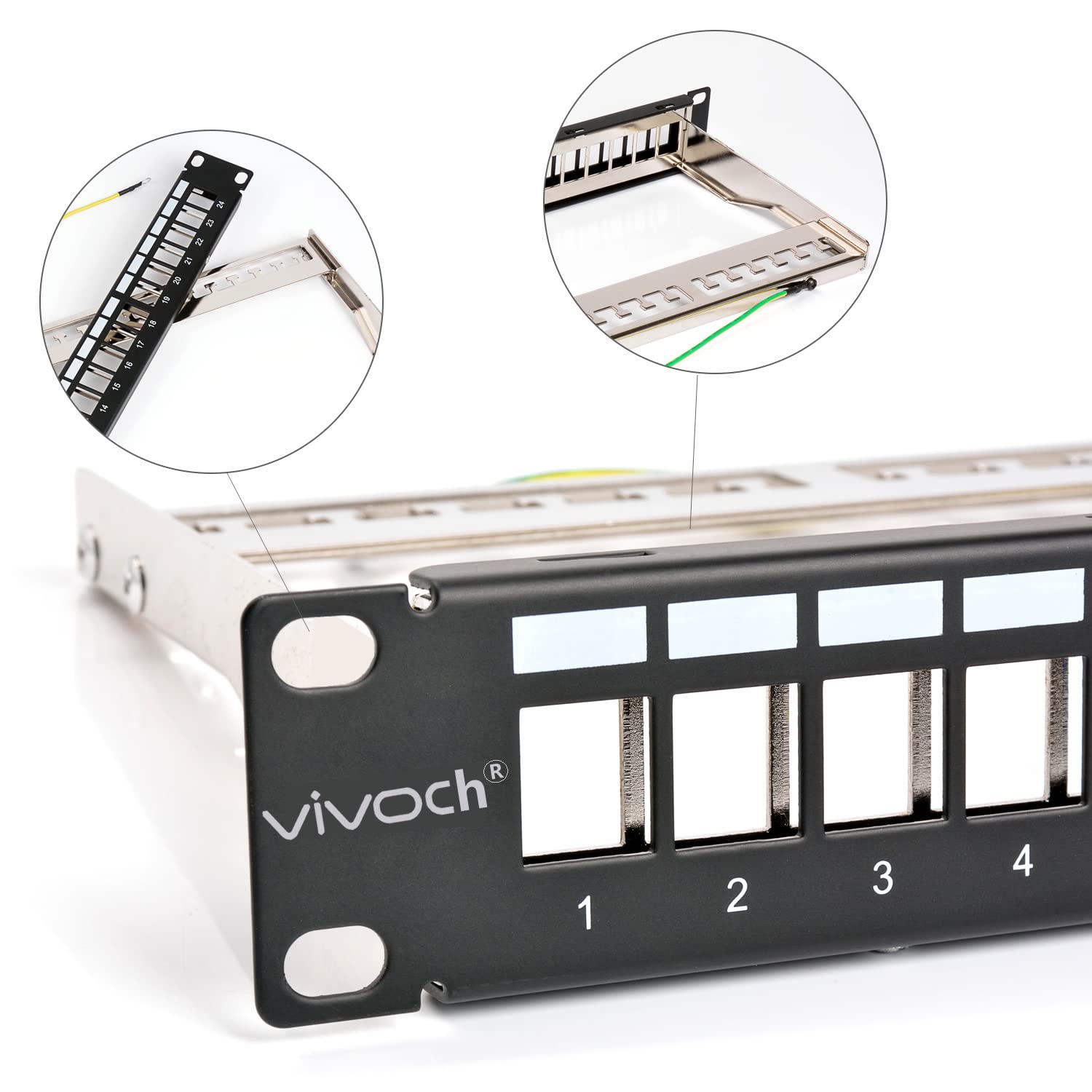 FGB 1U 24 Port Patch Panel And Cat6 RJ45 Shielded Keystone Coupler, 19" Rackmount Or Wall Mount Patch Panel With Back Bar, Network Patch Panel For Gigabit Network Switch