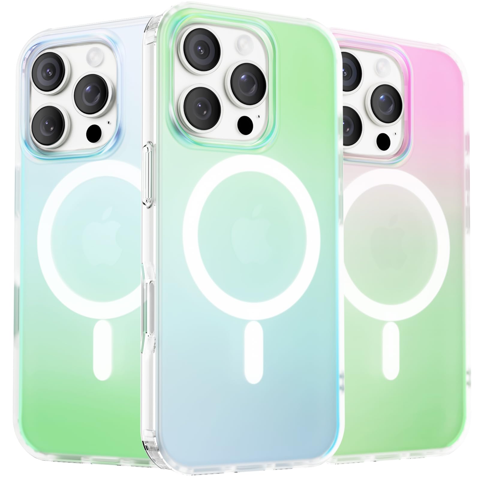ORNARTO Cover per iPhone 16 pro, Custodia Translucent Iridescente【Support for MagSafe】 Anti Ingiallimento, Protettiva Fluorescente Colorata Case per Ragazzi o Ragazze 6,3 Pollici 2024