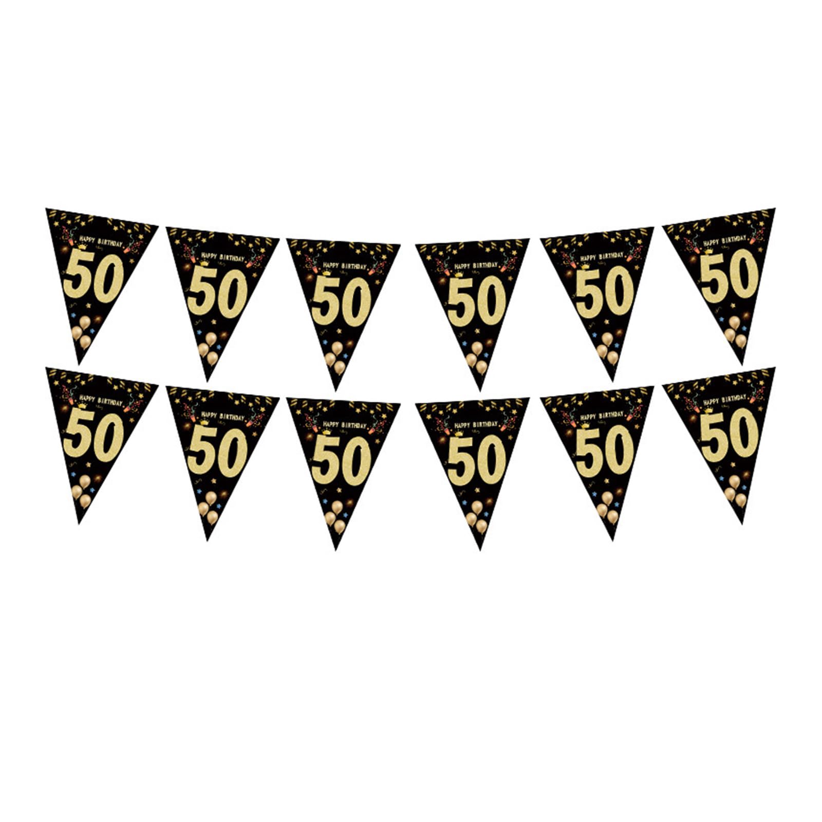 XuQiZZpp Party Bunting Hanging Decoration Black Gold Triangular Pennant Ornament Birthday Photography Props for Adult Stylish Party Supplies