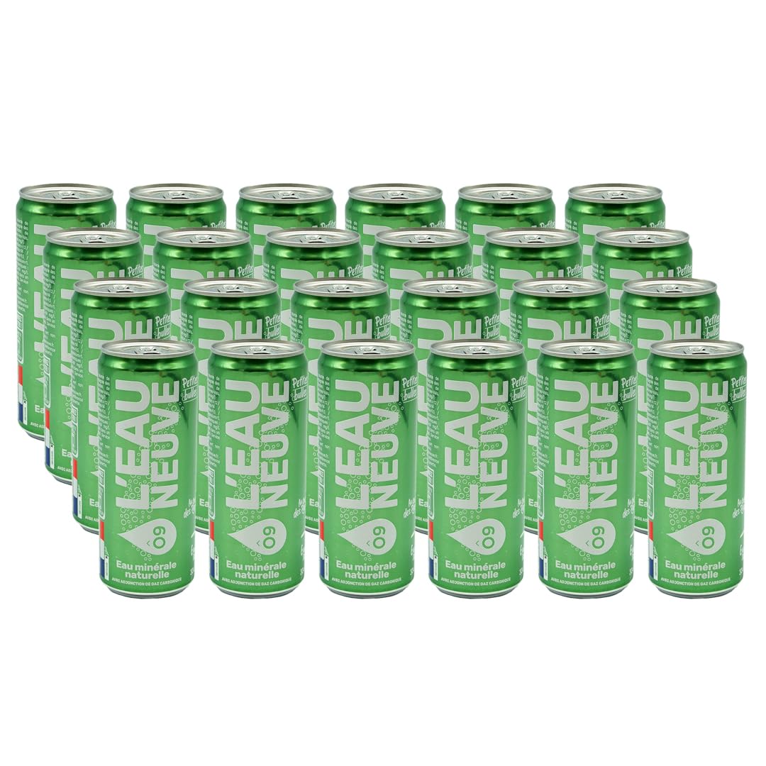 Canette Eau Neuve 24 Canettes x 33cl | Eau minérale naturelle Gazeuse avec adjonction de CO2