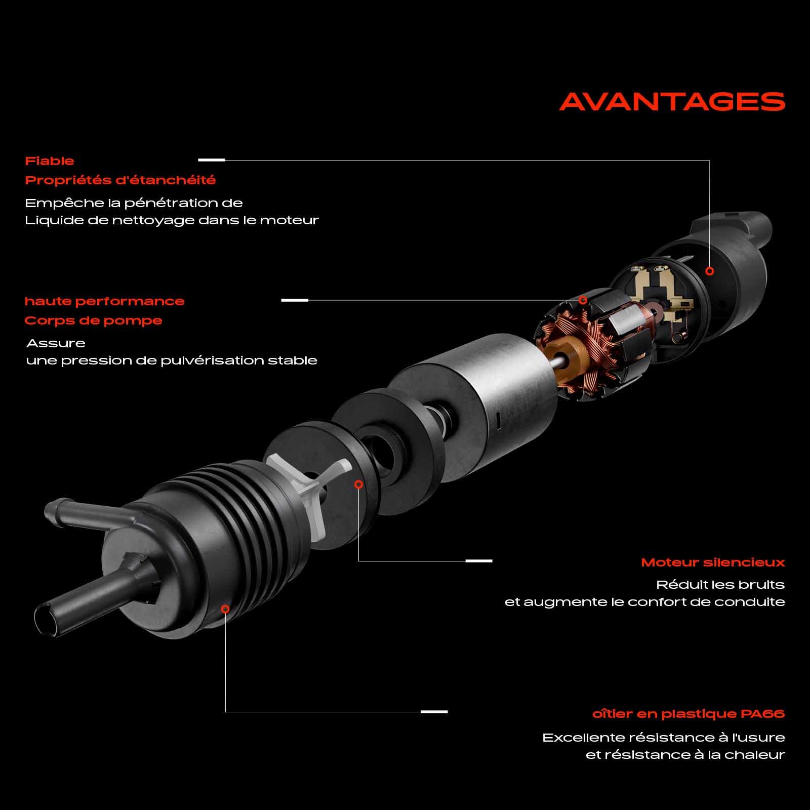 Frankberg Pompe d'eau de nettoyage nettoyage des vitres Avant 4-Pôles Compatible avec 207 WD WA WC WK C3 II SC 307 3E 3B 3H C3 I FC FN C2 JM Remplacer# 9641086680