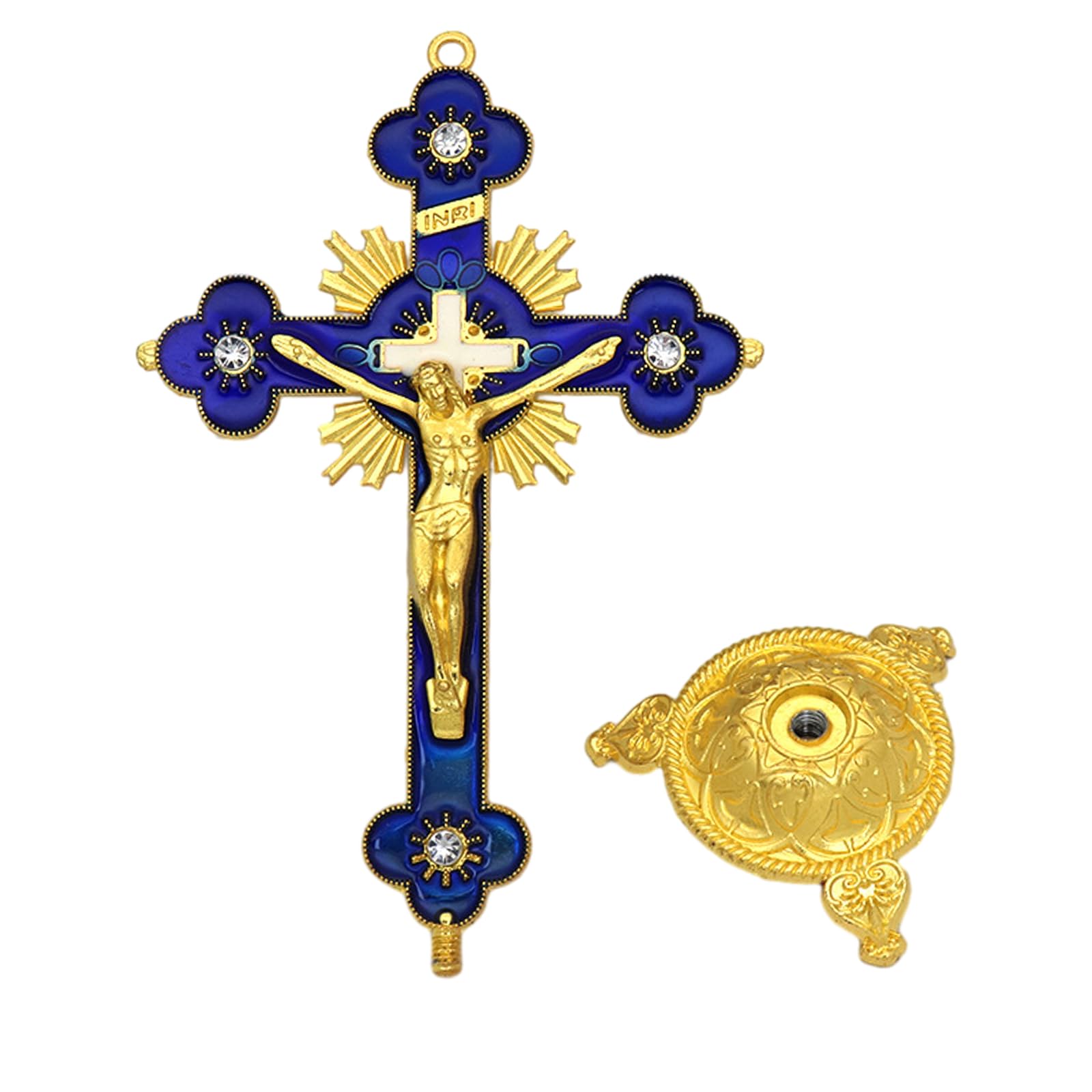 Buxuaaaa Alloy Catholic Art Statue Metal Cross Ornaments Desktop Decoration Metal Cross Figurine Crucifix Statue