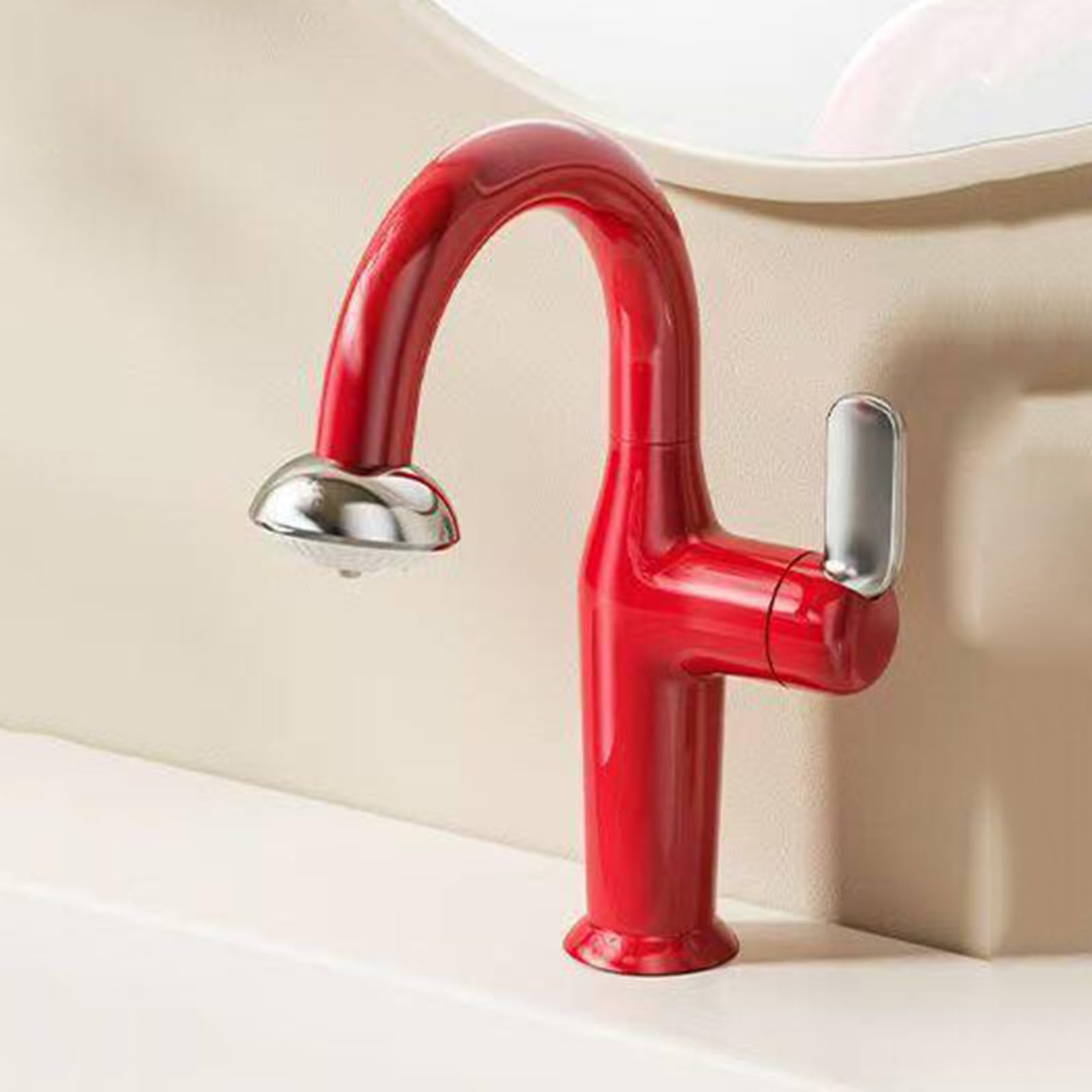 Rubinetto da Bagno Miscelatore Estraibile A 2 Funzioni per Lavabo da Bagno Acqua Calda E Fredda In Ottone Moderno Colore Rosso