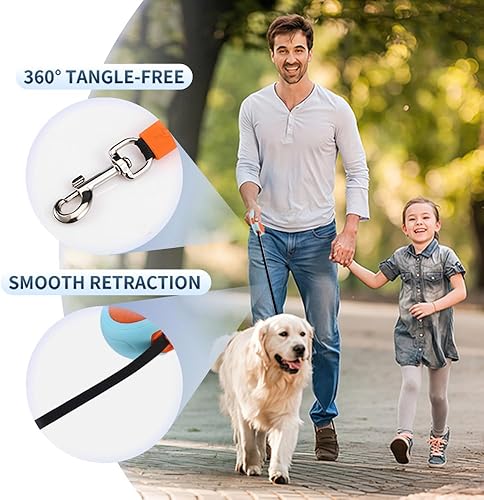 Miniatura 5 de Correa retráctil para perros pequeños y medianos con agarre suave antideslizante, sin enredos de 360, cinta de nailon fuerte, freno con una sola