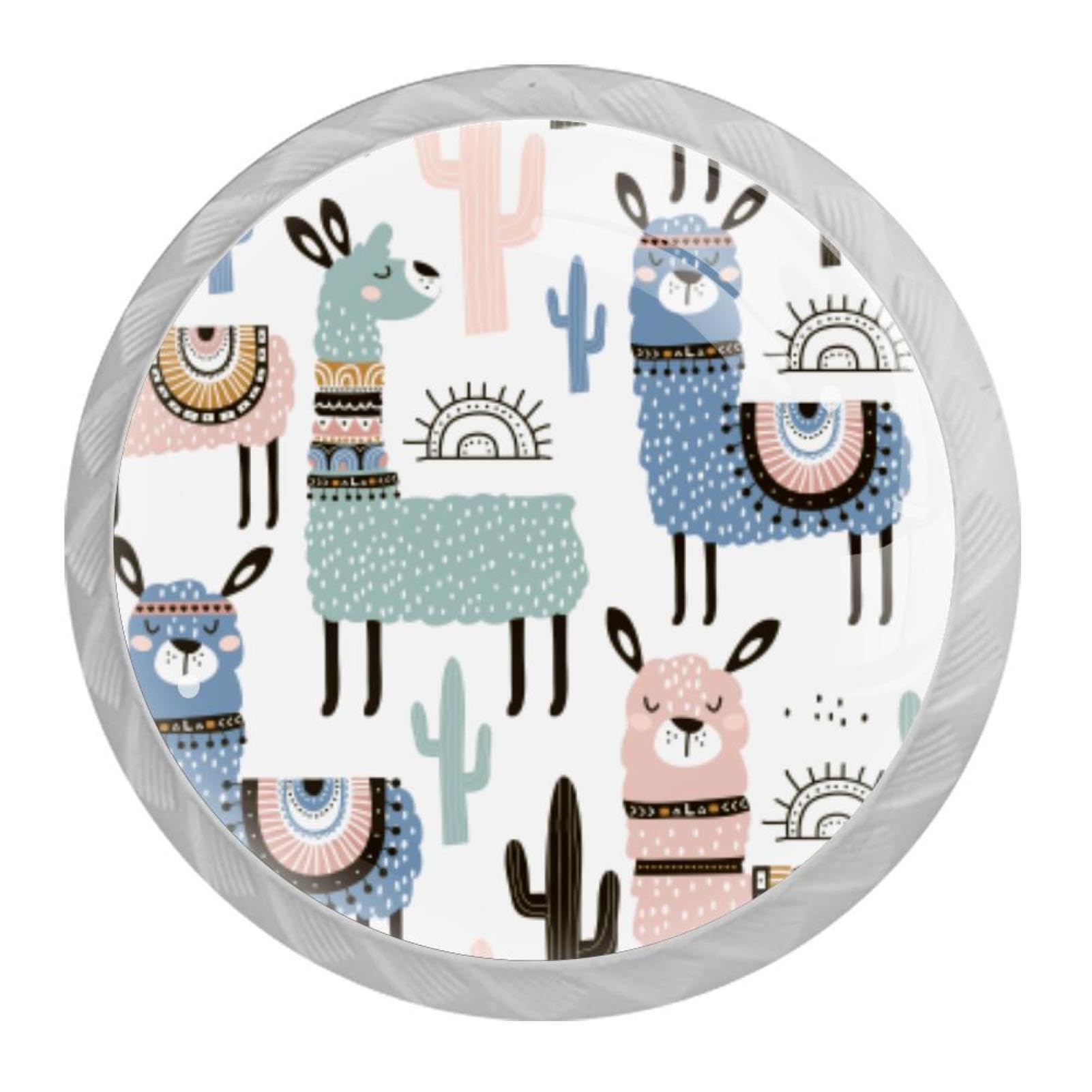 Tqmspg 4 Pieces Drawer Pulls Alpaca and Cactus Door Knobs Dresser Handles for Kitchen Wardrobe Cupboard Hardware Furniture