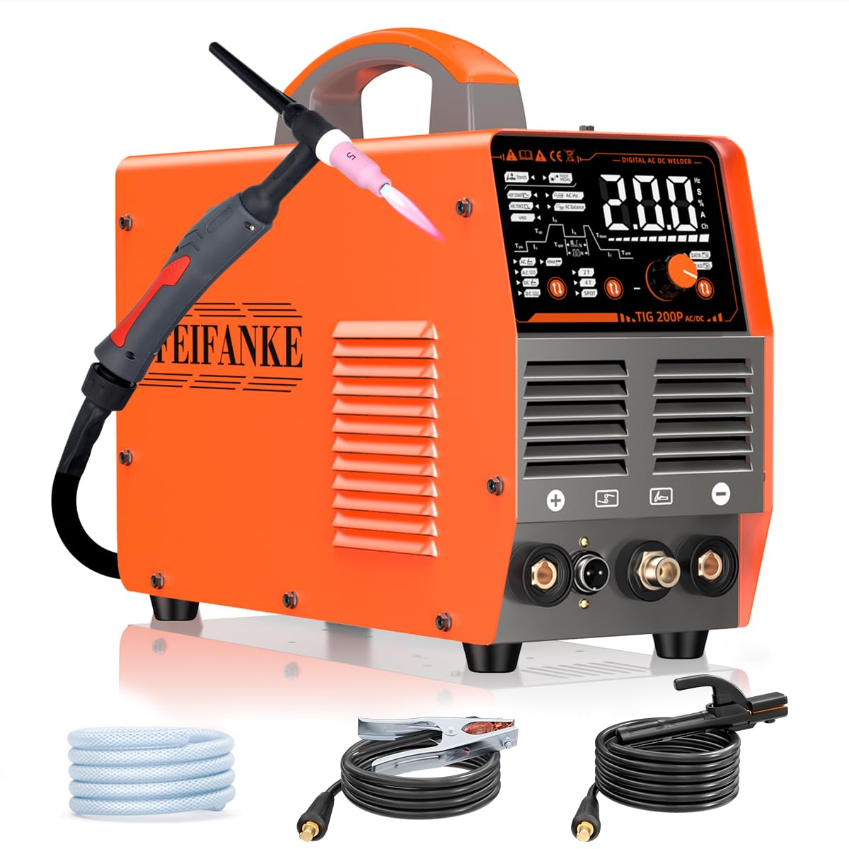 FEIFANKE Poste A Souder TIG AC DC 230V 200A IGBT Inverter Poste à Souder Pulsion Aluminium Poste à Souder 7 en 1 avec Affichage Digital LED et Torche WP26 TIG pour Inox Aluminium