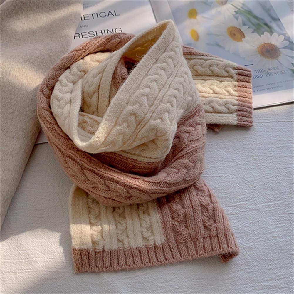 Caistre Winter Knit Scarf for Women Warm Color Blocking Neck Warmer Lightweight Fashion Short Cross Scarfs Shawls Wraps - Image 5