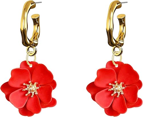 YUNXI Boho Flower Stud Earrings for Women Floral Flower Earrings with Gold Bud D