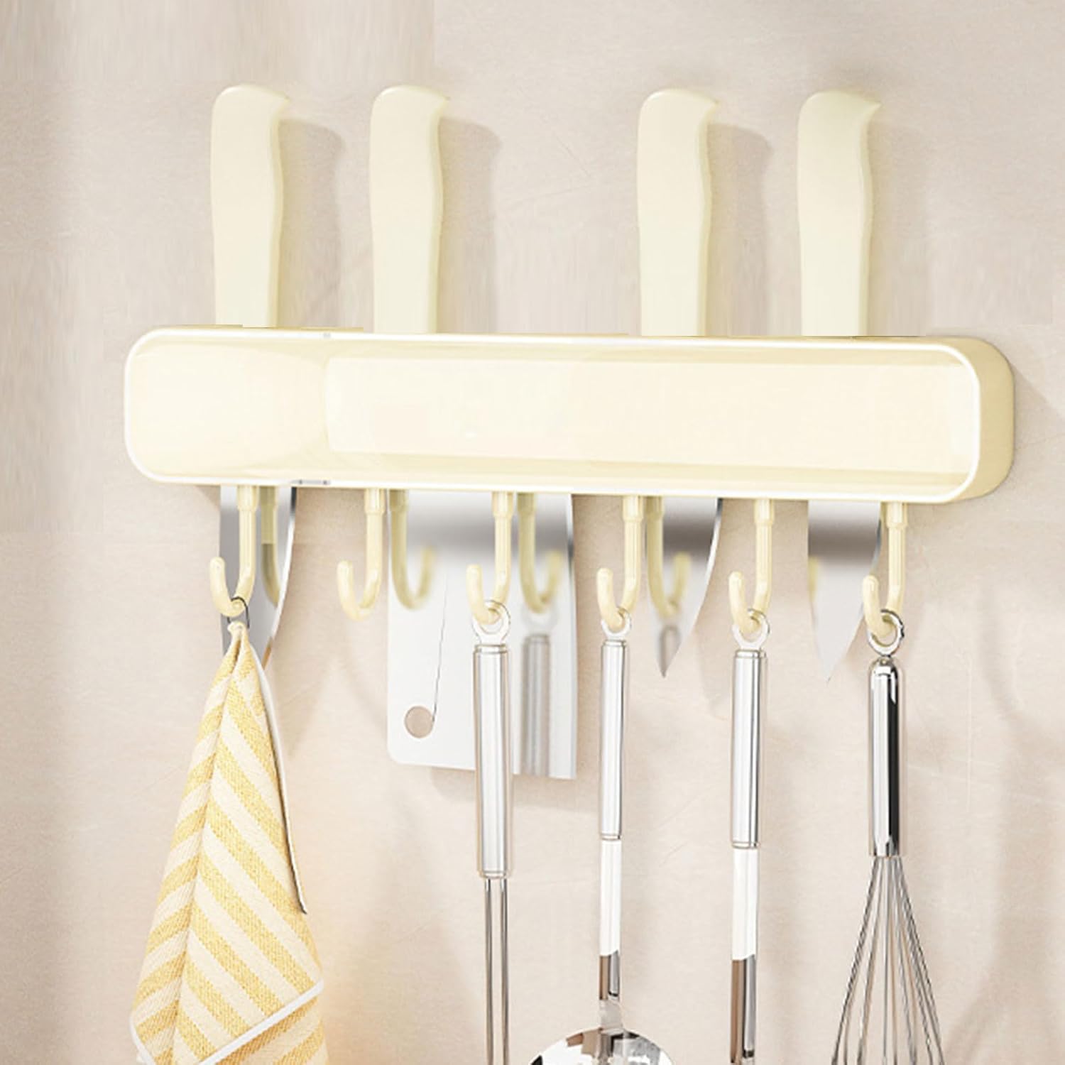 Kitchen Utensil Rack,Hanging Pot Rack Hanger,Wall Hooks Rack Kitchen Rail,Organization and Storage Holder with Hooks,Cabinet Hook for Kitchen,Bathroom,Bedroom,Grey