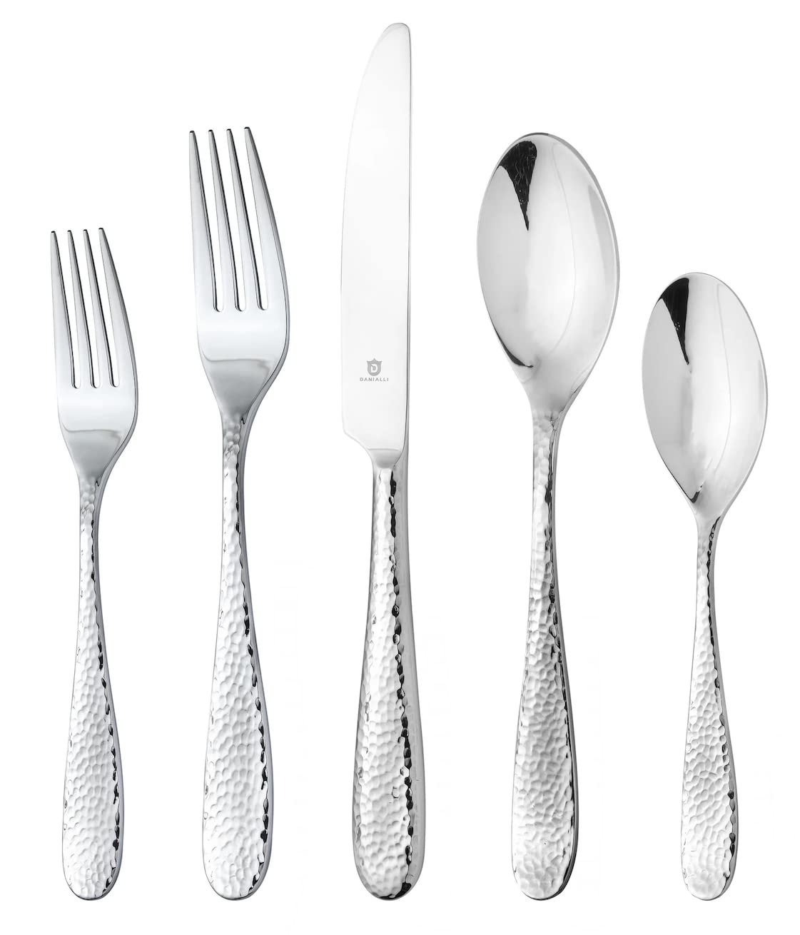DANIALLI Modern Fidenza Hammered Silverware Set - 18/10 Stainless Steel Flatware Set for Elegant Dining - Dishwasher Safe Cutlery Set (80-Piece)