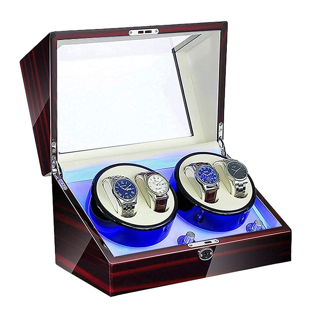 OLSKFUH Automatic Watch Winder Watch Winder For 4 Automatic Watch With Led Illumination Piano Paint Exterior Super Quiet Motor Ac Adapter And Battery Powered Watch Winder,