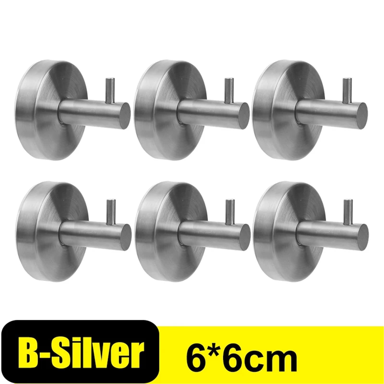 Ganchos de ventosa fuertes de acero inoxidable, gancho montado en la pared, soporte de almacenamiento for baño de alta resistencia, perchas for puerta y abrigo, 6/1 ud.(B-Silver,6PCS)