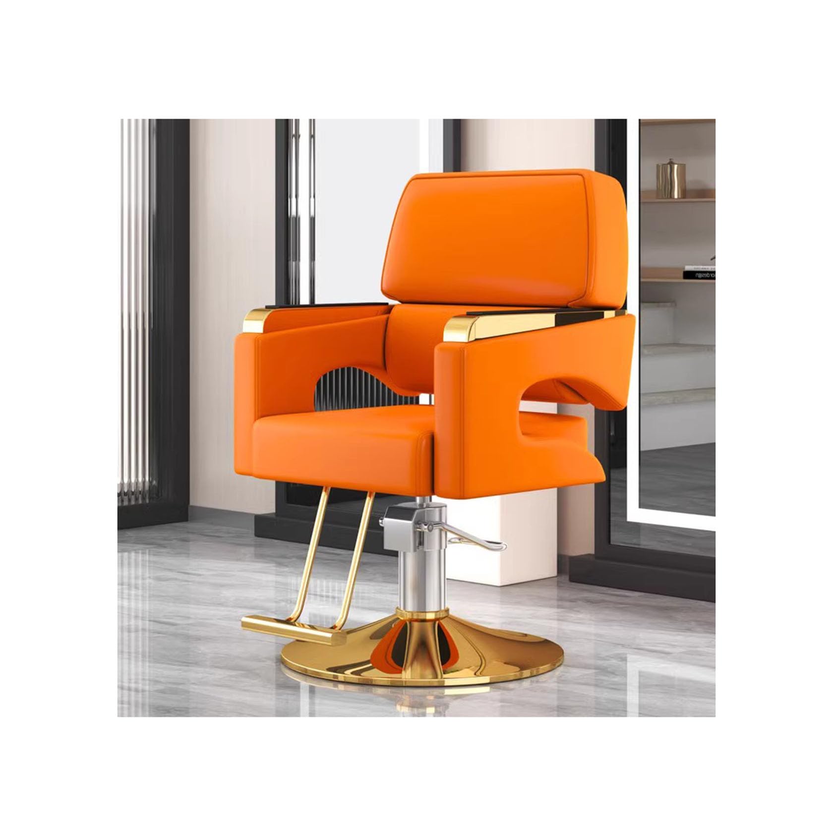 バーバーチェア　オレンジ色 バーバーチェア オレンジ色
