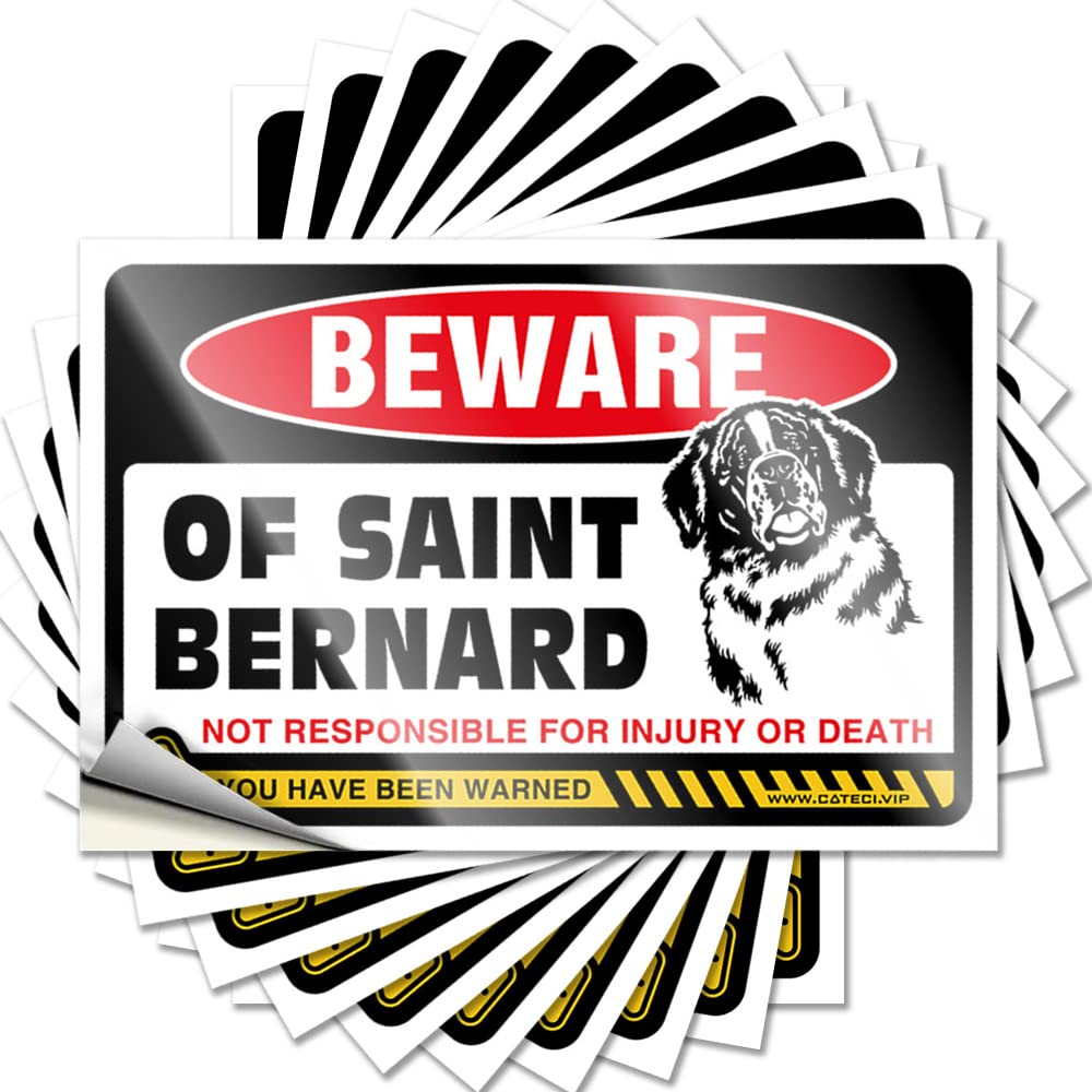 Hardhat Stickers and Decals Beware of Saint Bernard Funny Sticker 10 Pcs Tool Decal Funny Car Stickers(12X18CM)