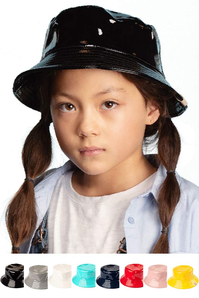 JINS CLOSET Children Kids Girl 2-9 Years Waterproof Shiny Rain Bucket Cap Hat