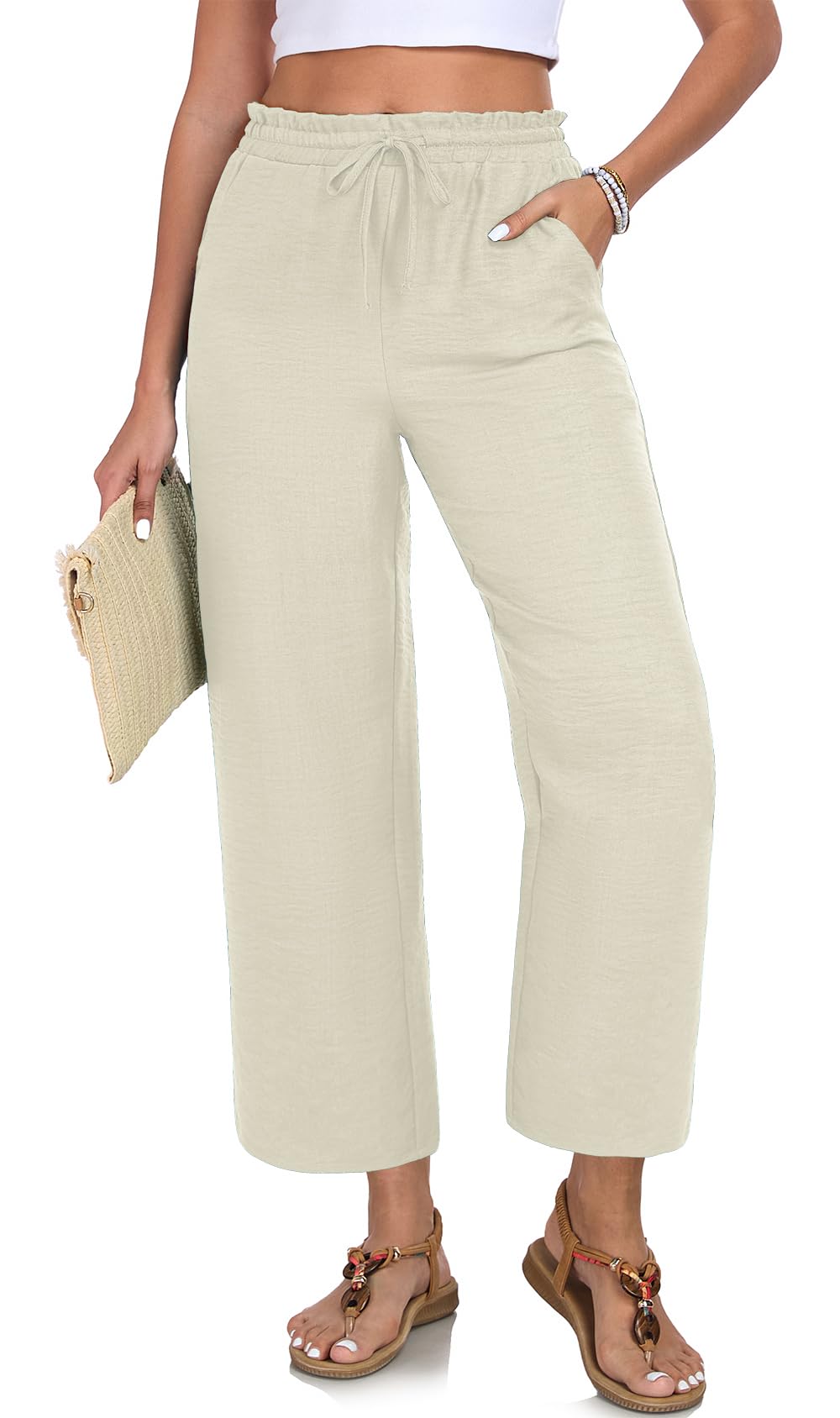 EDUWU Women Casual Pants Loose High Waist Wide Leg Cropped Palazzo Beach Pants Summer Outfits 2025 Trendy
