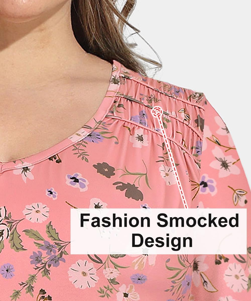 CARCOS Plus Size Tops for Women Short Sleeve Smocked V Neck Shirts Casual Summer Tunic Loose Fit Tshirts XL-5XL - Image 5