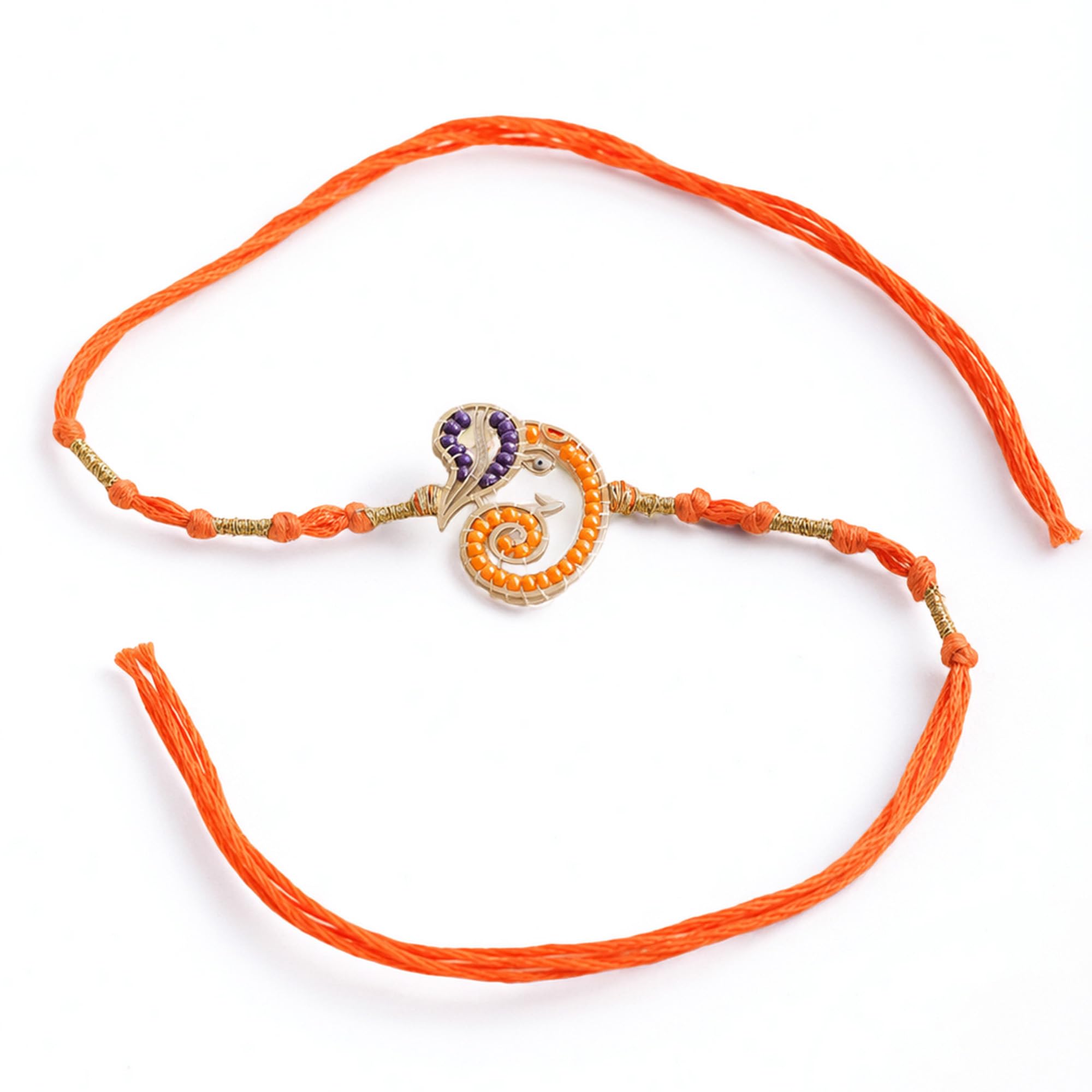 Orange Ganesha Handcrafted Beaded Thread Rakhi with Roli Chawal Capsules-image-25