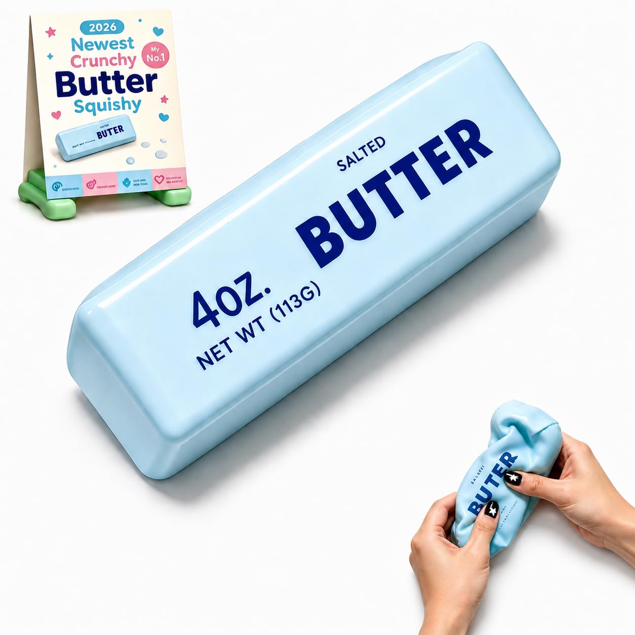 Crunchy Butter Squishy ASMR Stress Ball with Colorful Block Filling, Soft Slow Rising Butter Fidget for Desk, Office, Party Favors & Gifts(blue, Brick Filled)