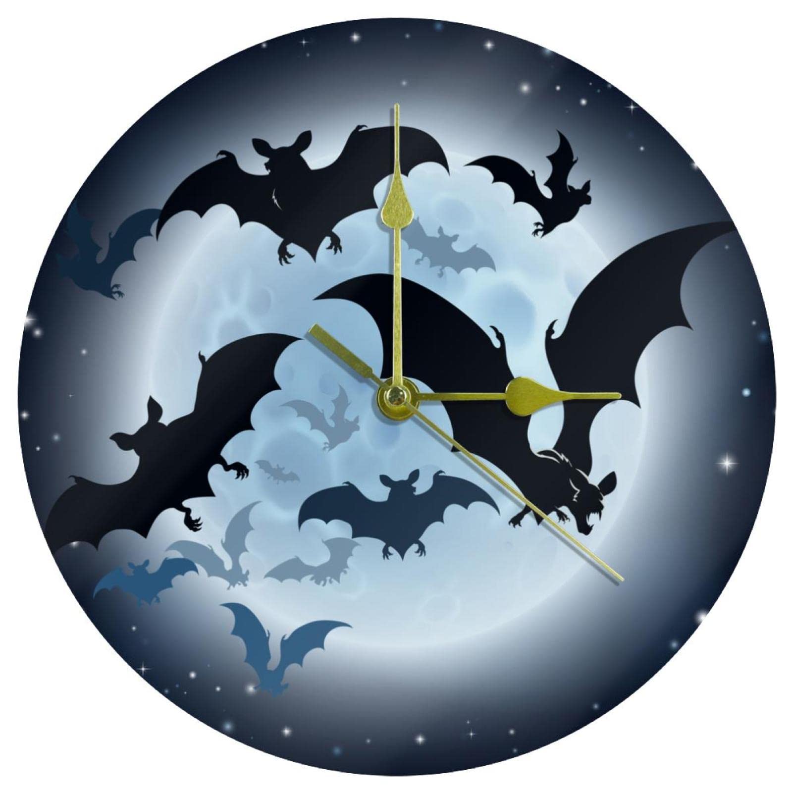 Horloge murale pour décoration maison et bureau motif chauve-souris ronde