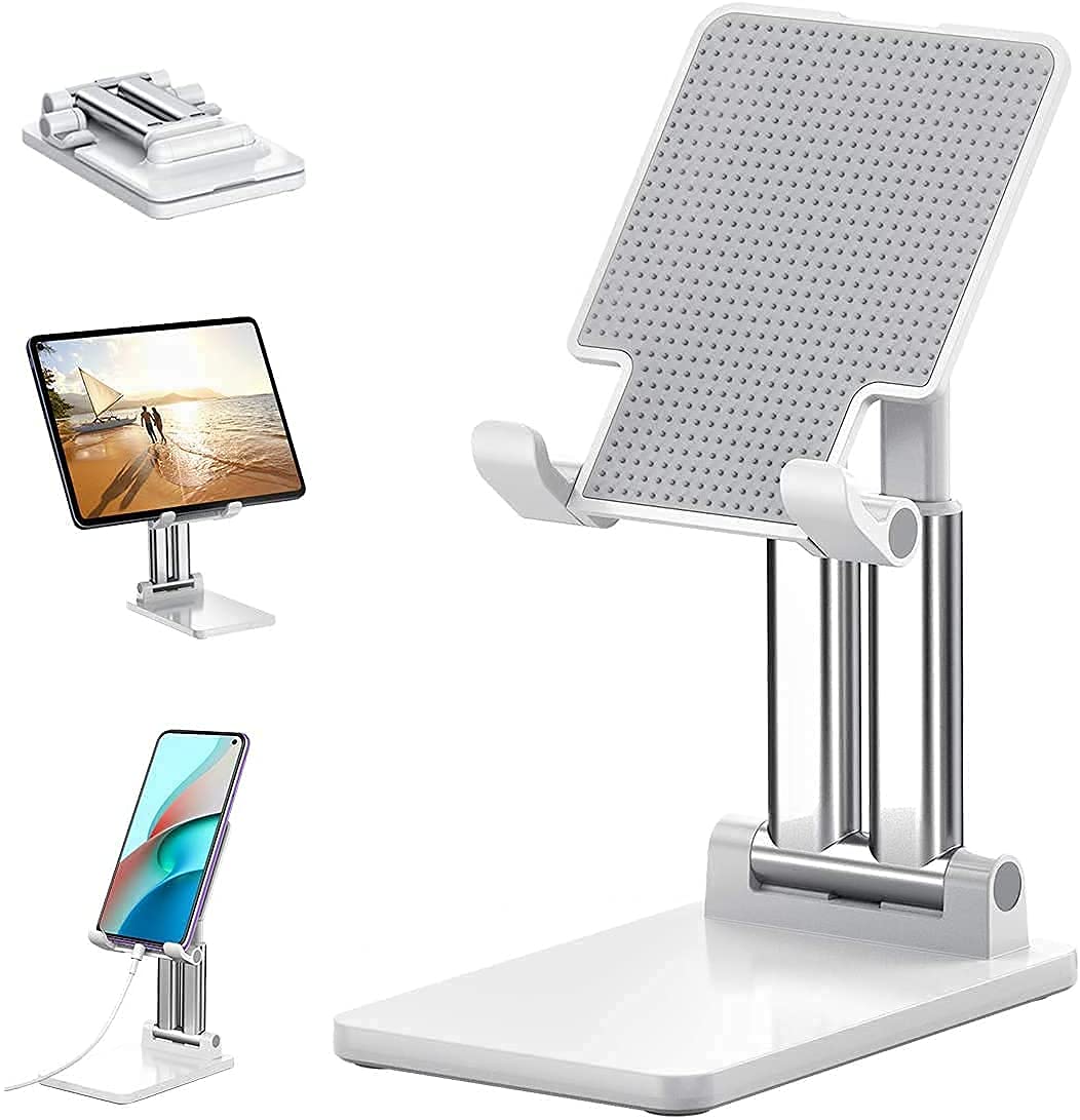 Rich beauty Adjustable Tablet & Mobile Stand | Foldable Double Tube Desktop Holder for Phone & iPad | Multi-Angle Stand for Devices Up to 15.6 Inch – White-image-9