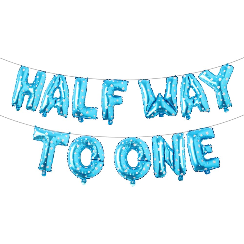 Half Way To One Balloons 1/2 Birthday Decorations 6 Months Half Way To One Birthday Party Half Birthday Party Supplies (HALF WAY TO ONE Blue Star)