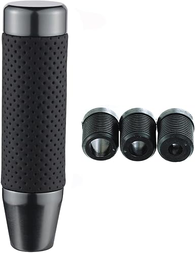 Miniatura 5 de Abfer Perilla de palanca de cambios con peso, adaptador de palanca de cambios de cuero para la mayoría de camiones manuales automáticos, color gris